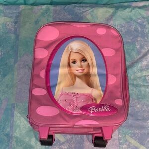 Barbie Pink Polka Dot Suitcase with Doll Storage Mattel Wheel Rolling